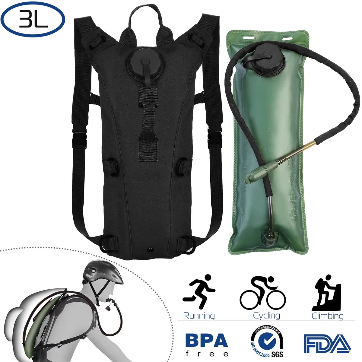 Black 3L Hydration Backpack G22818