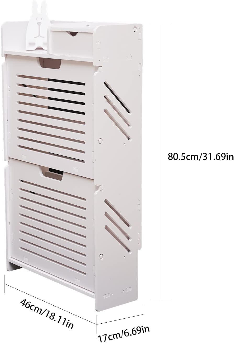 White 2 Flip Drawers Shoe Cabinet T399324