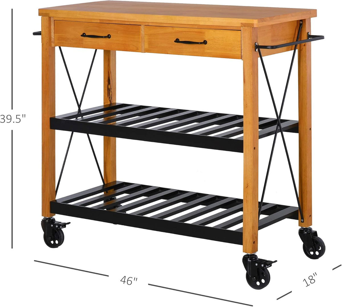 Kitchen Island Cart with 2 Drawers and Open Storage Shelves Z76854
