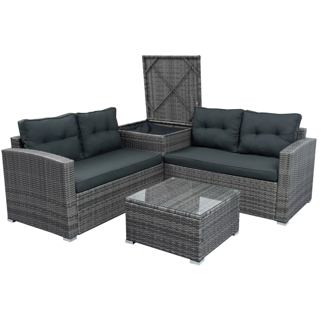 4 Pcs Wicker Patio Conversation Sofa Set with Storage Box & Table Y900