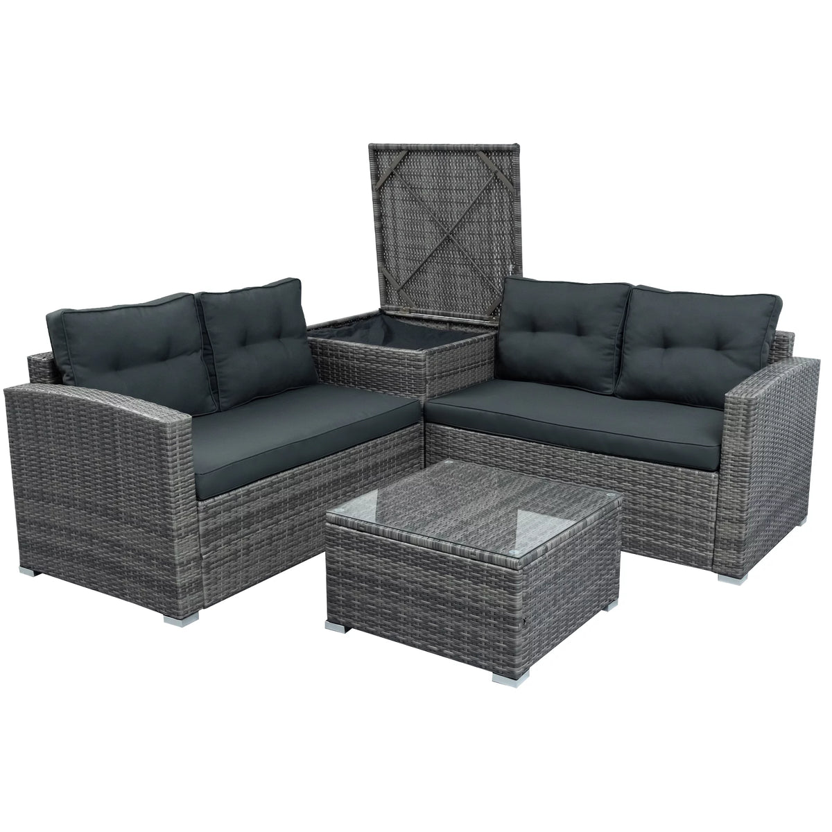 4 Pcs Wicker Patio Conversation Sofa Set with Storage Box & Table Y900