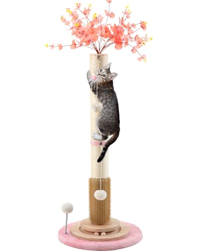 45'' Tall Sisal Rope Cat Scratching Post with Interactive Ball Toys (pink) M489