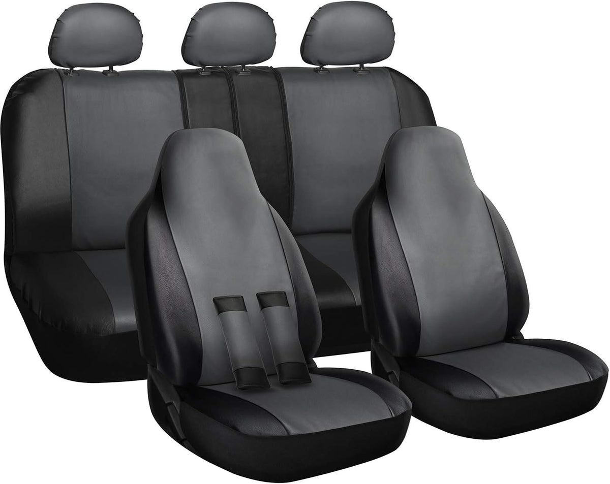 PU Leather Solid Beige Car Seat Cover Full Set D1061
