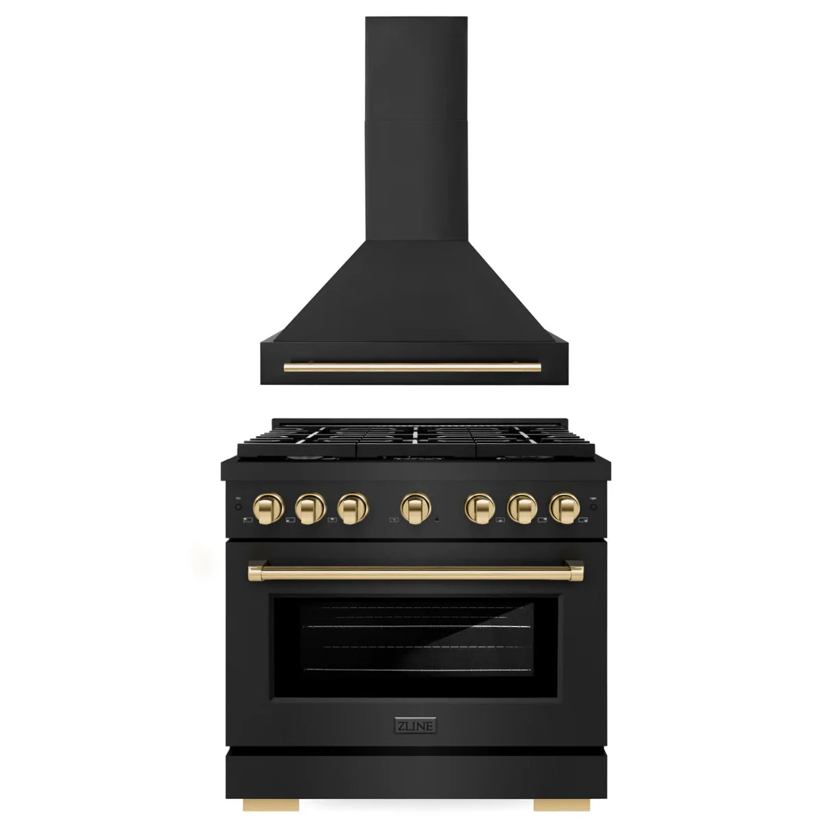 36 In. Gas Range and Range Hood in Black Stainless Steel with Gold A78888