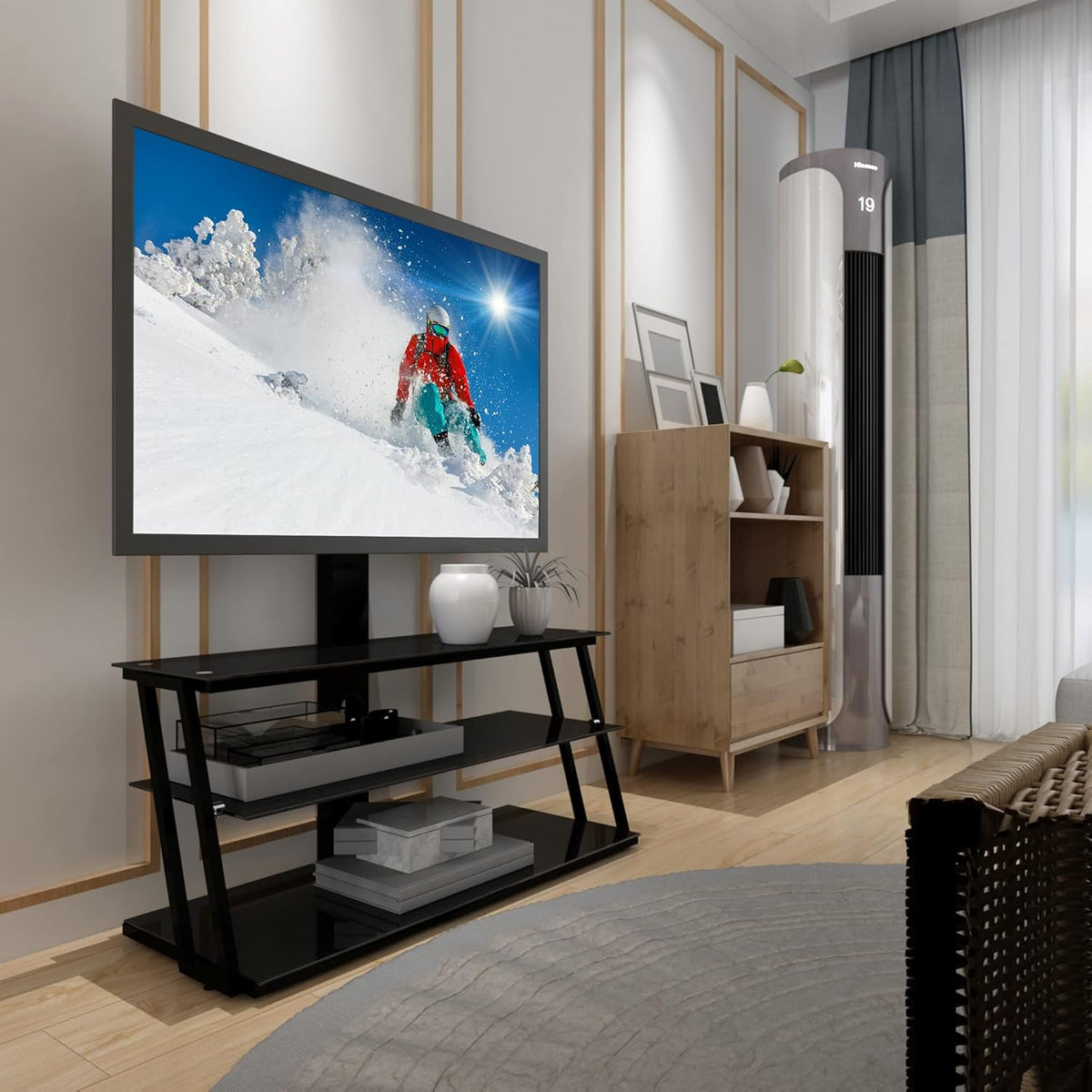 Angle and Height Adjustable Swivel TV Stand with Shelves D662