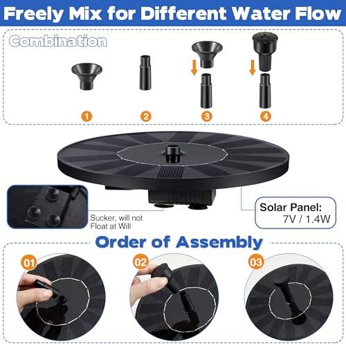 Solar Powered Bird Bath Fountain with 4 Water Spray P337