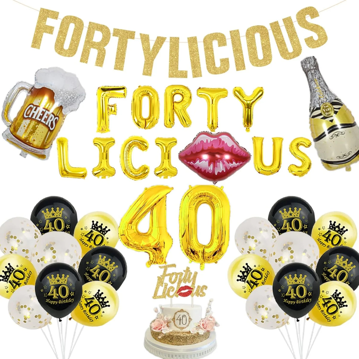 50th Birthday Decorations Gold Glitter Banner Cake Topper Balloon U343989