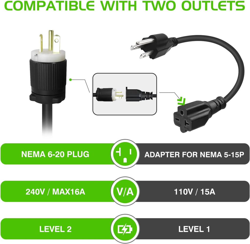 Portable EV Charger with NEMA 6-20 Plug and NEMA 5-15 Adapter S126012