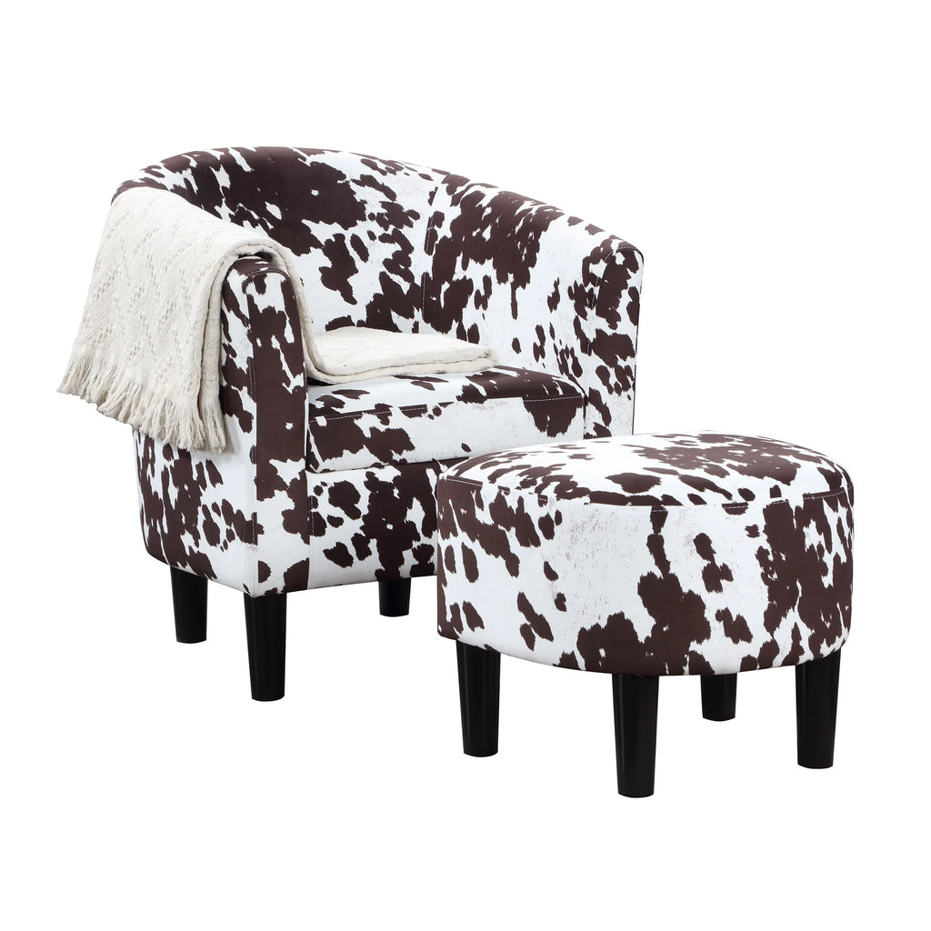 Brown Cow Print Accent Chair with Ottoman Q6243