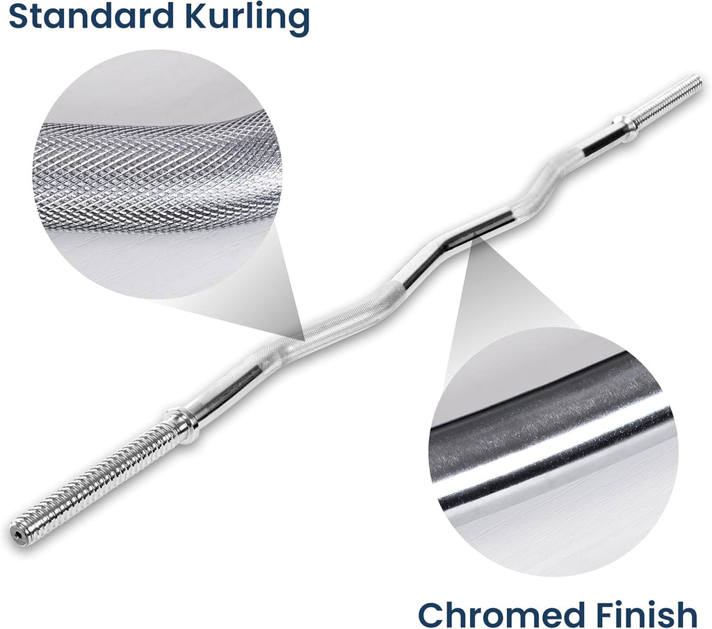47" Standard Threaded EZ Curl Barbell Bar for 1-inch Weight Plates, 2 Collars Included O17372