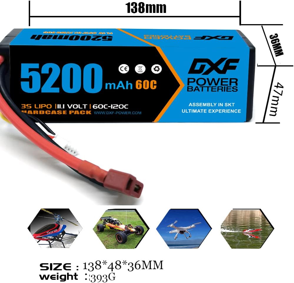 3S Lipo Battery 5200mAh 11.1V 60C Hard Case with Deans Connector (2 Pack) U501826
