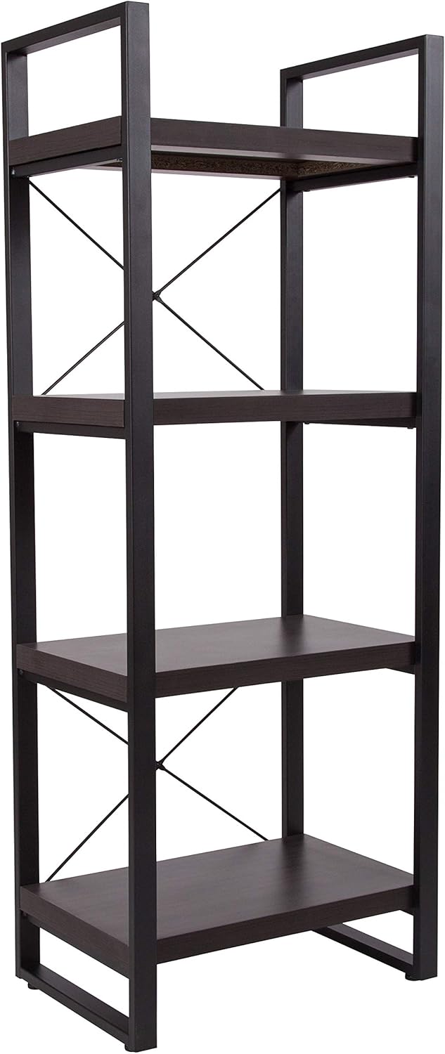 Charcoal Wood Grain 4 Shelf Etagere Bookcase A2687