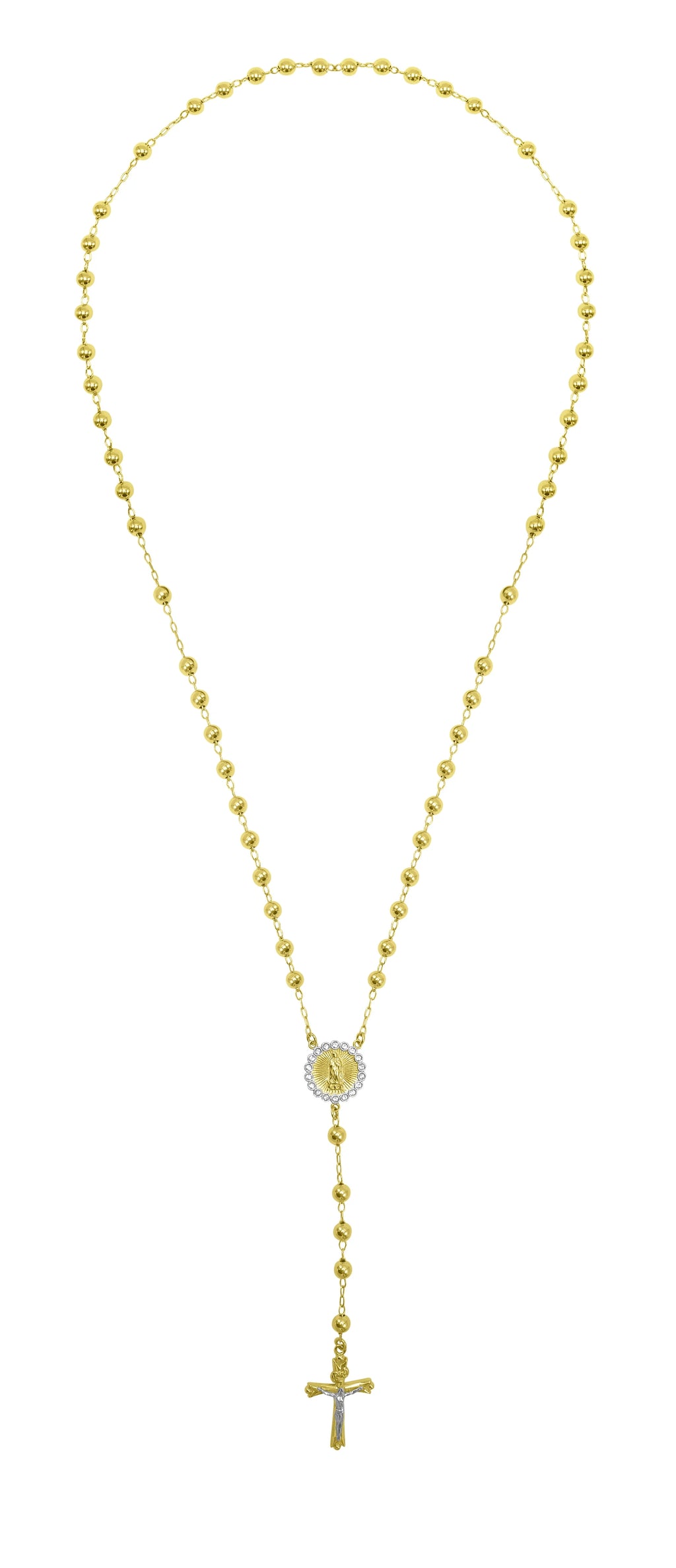 14K Gold Plated Sterling Silver Crystal Rosary Necklace 26" N988