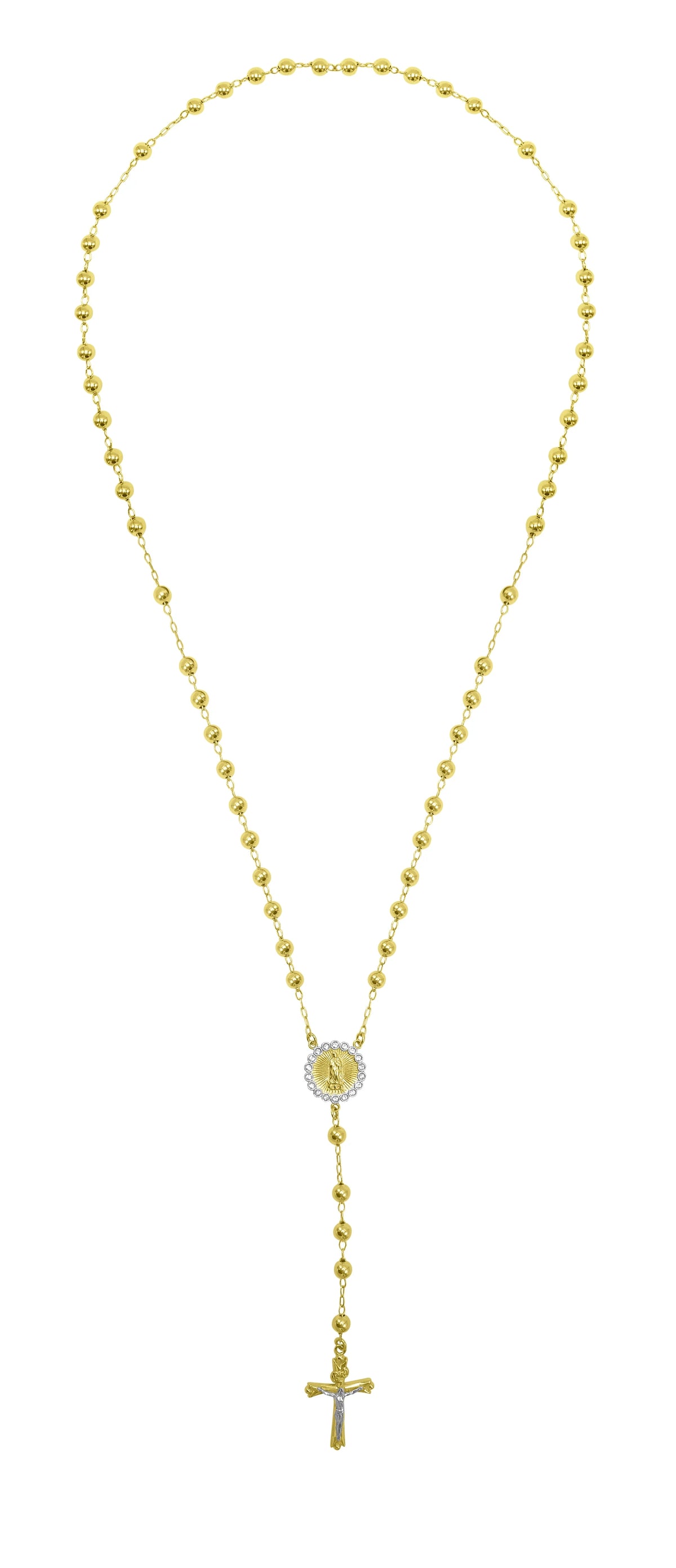 14K Gold Plated Sterling Silver Crystal Rosary Necklace 26" N988