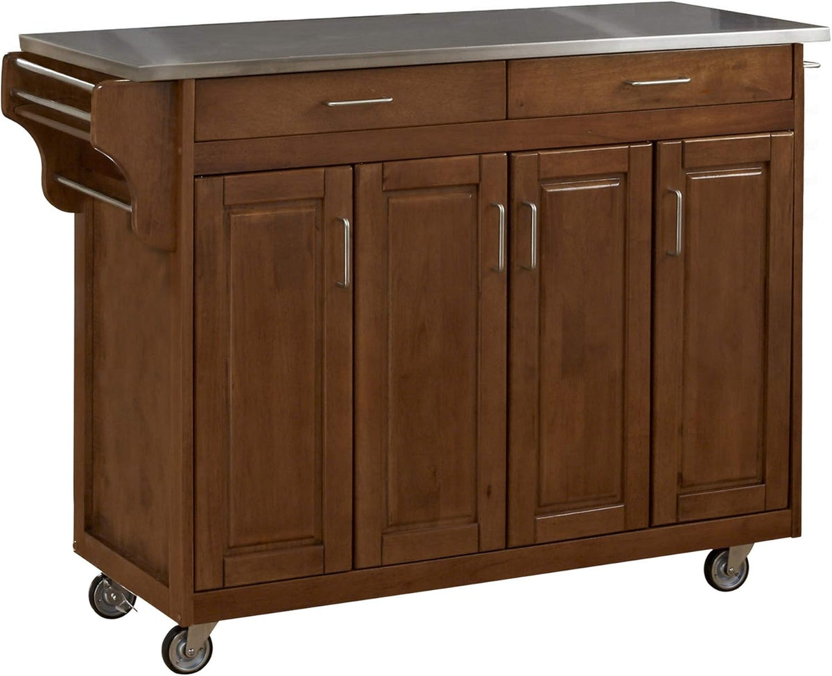 White Finish Four Door Kitchen Cart with Black Granite Top K84841