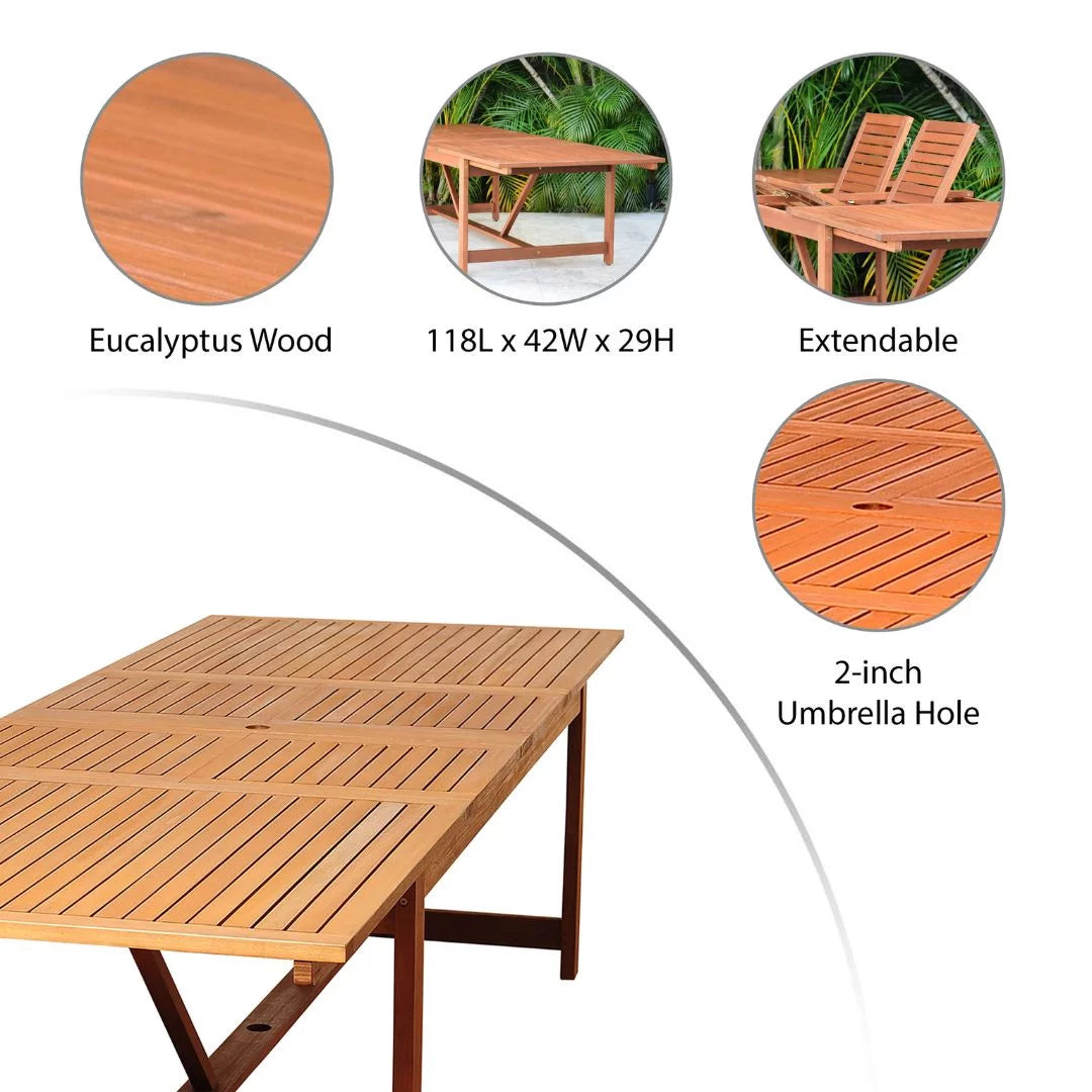 Eucalyptus 9-Piece Extendable Rectangular Patio Dining Set U3875