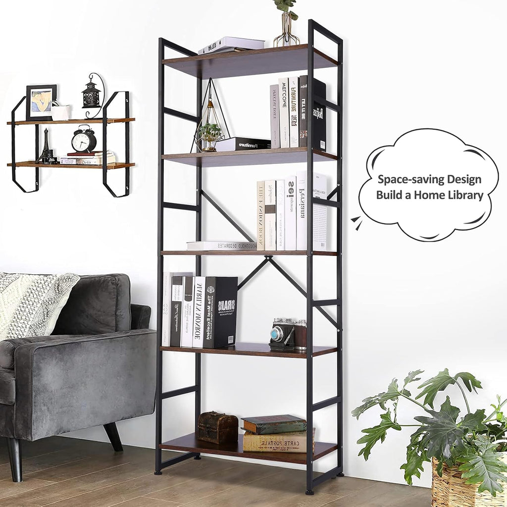 5-Tier Wood and Metal Frame Bookshelf D23598