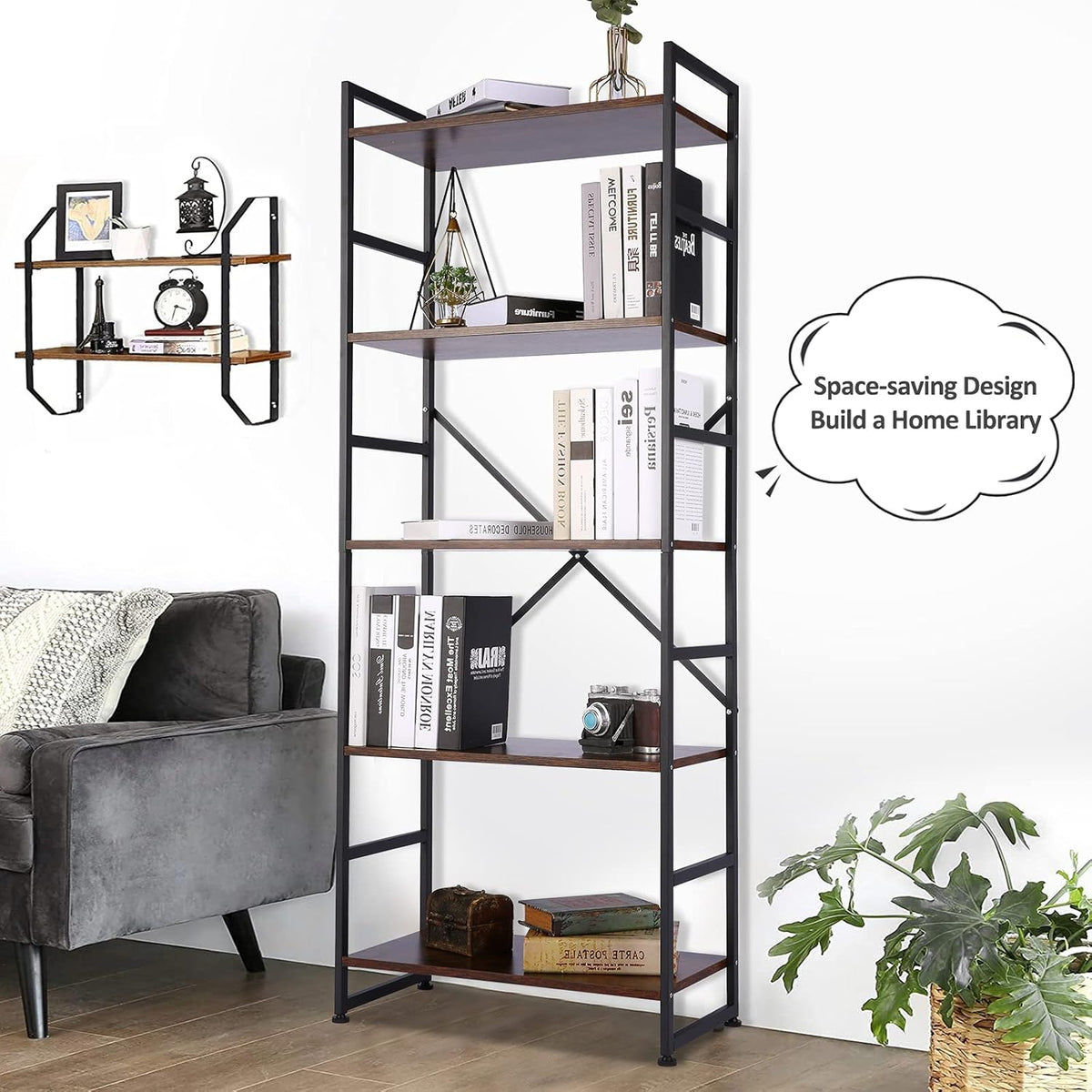 5-Tier Wood and Metal Frame Bookshelf D23598