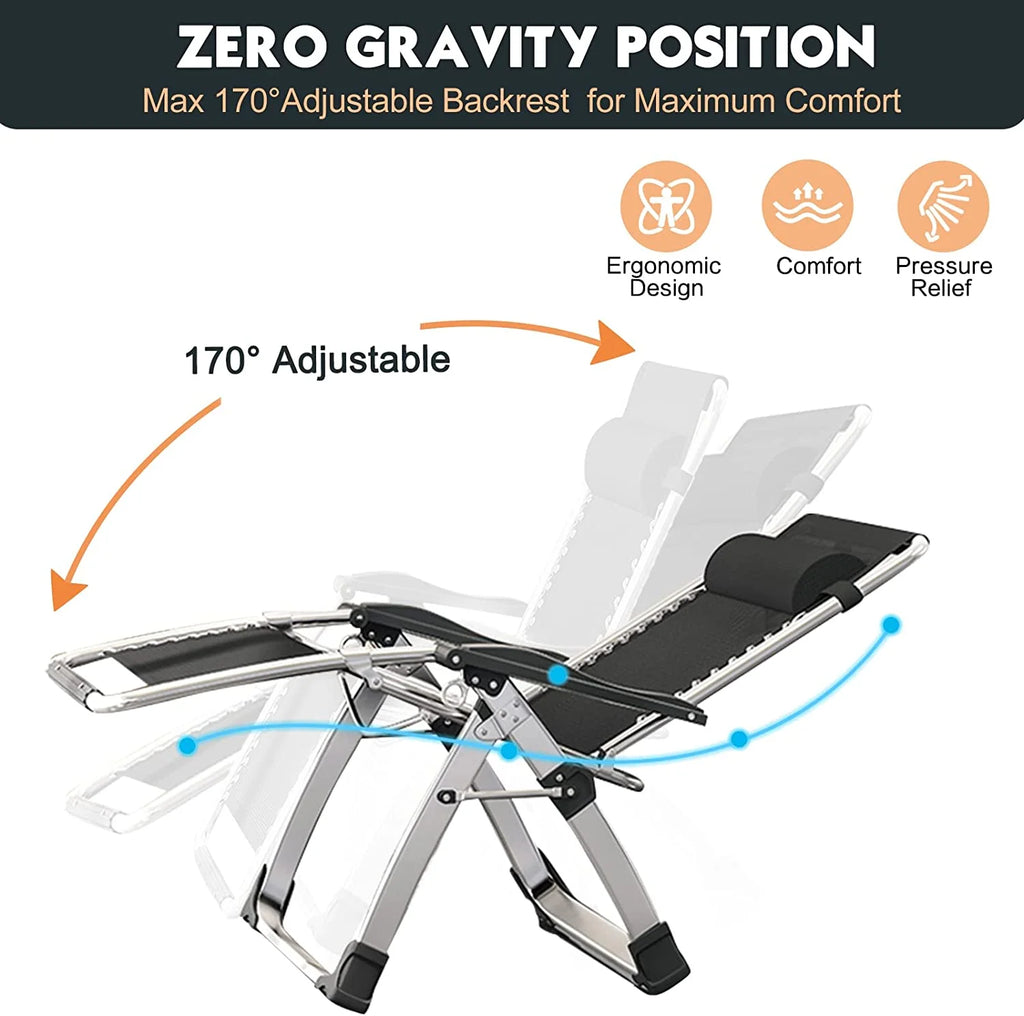 Zero Gravity Reclining Patio Folding Chair with Removable Cushion, Cup Holder, Support 440 LBS F930