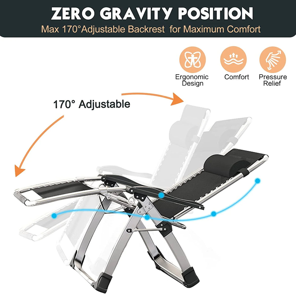 Zero Gravity Reclining Patio Folding Chair with Removable Cushion, Cup Holder, Support 440 LBS F930