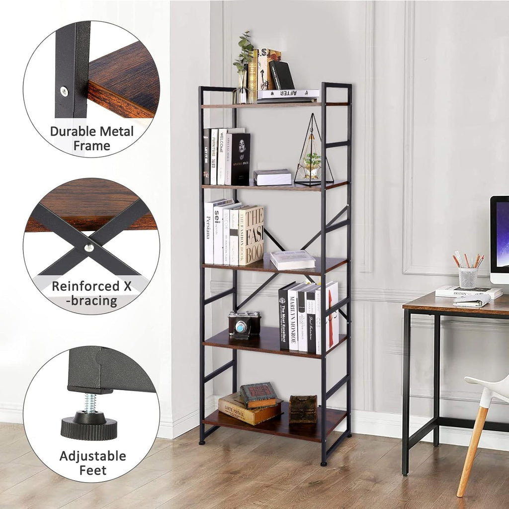 5-Tier Wood and Metal Frame Bookshelf D23598