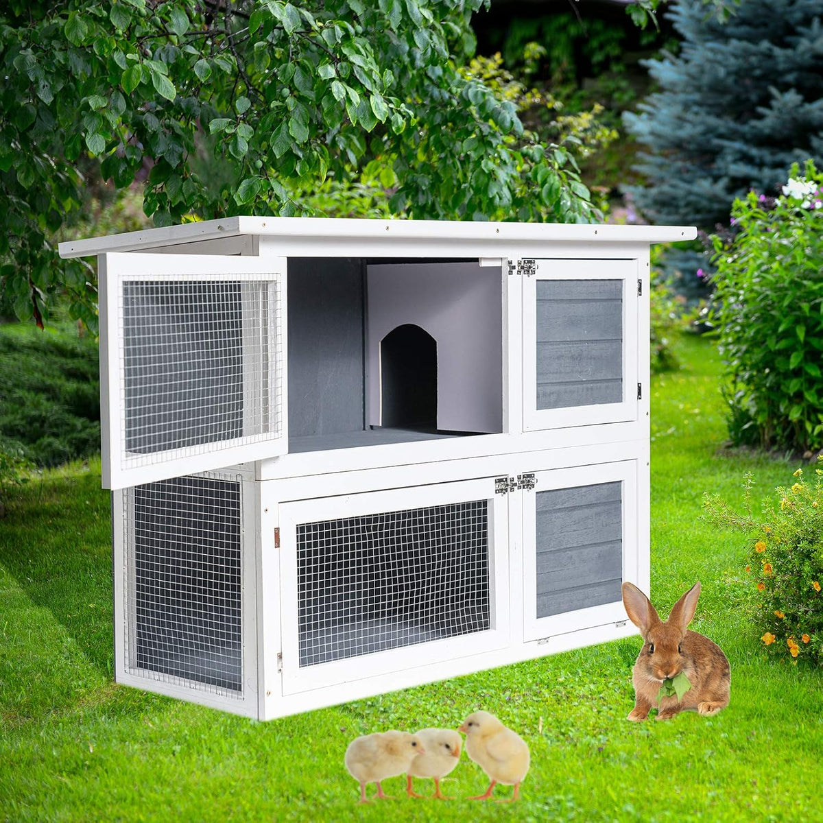 2 Story Rabbit Cage with Ventilation Door Removable Tray P972