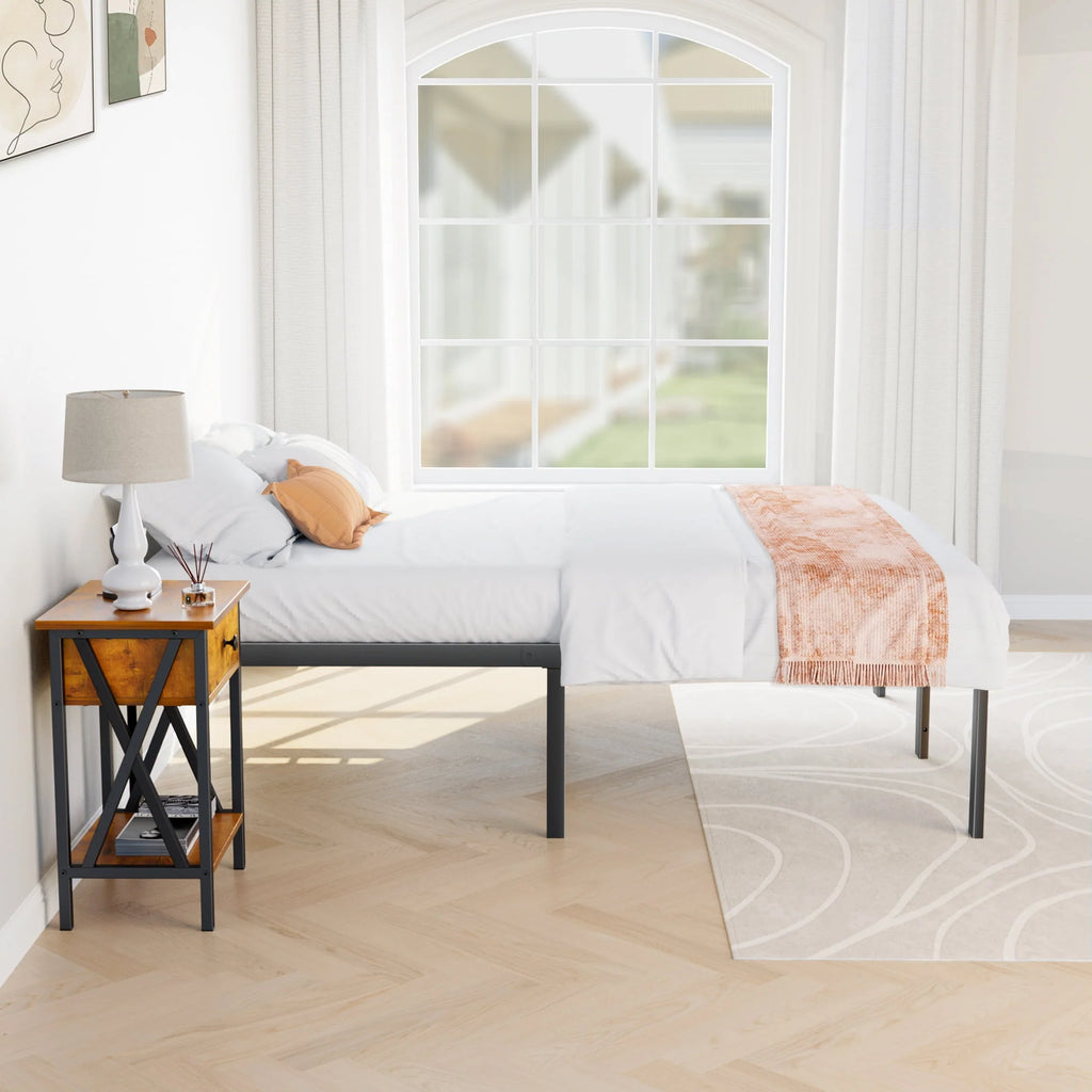 Full Size Heavy Duty Platform Bed Frame with Underbed Storage U36932