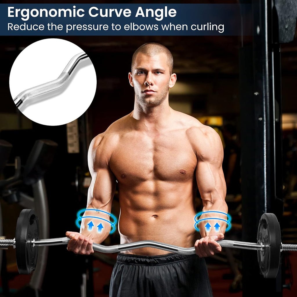 47" Standard Threaded EZ Curl Barbell Bar for 1-inch Weight Plates, 2 Collars Included O17372