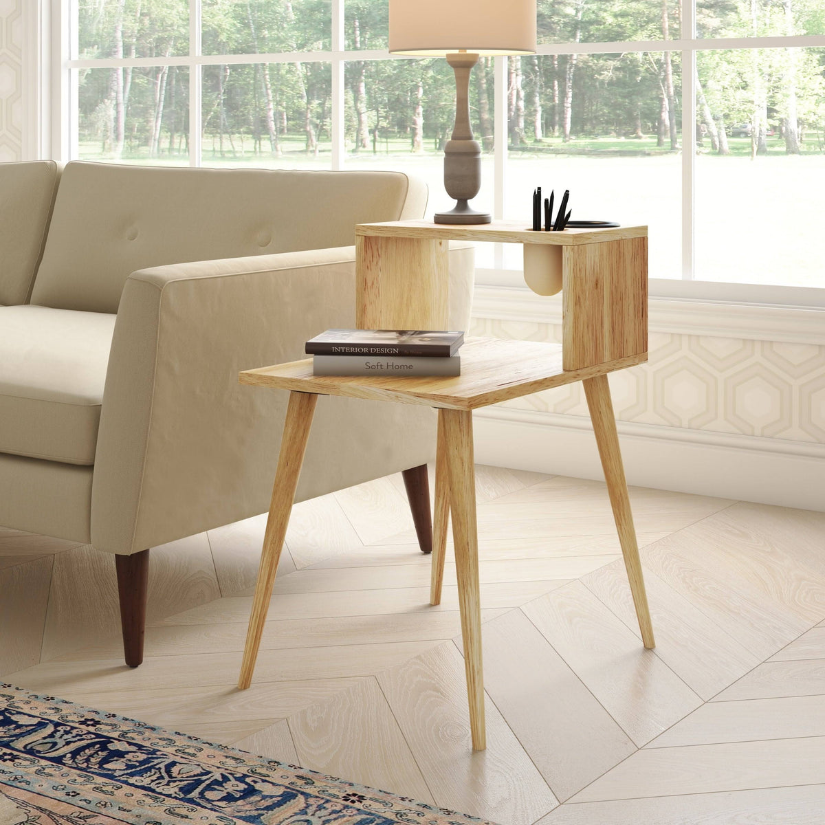 Natural Finish Wood End Table with Shelf C50082
