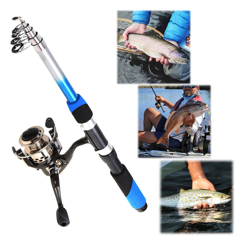 2.1m Telescopic Fiberglass Fishing Rod Reel Baits Hooks Bag Kit R647