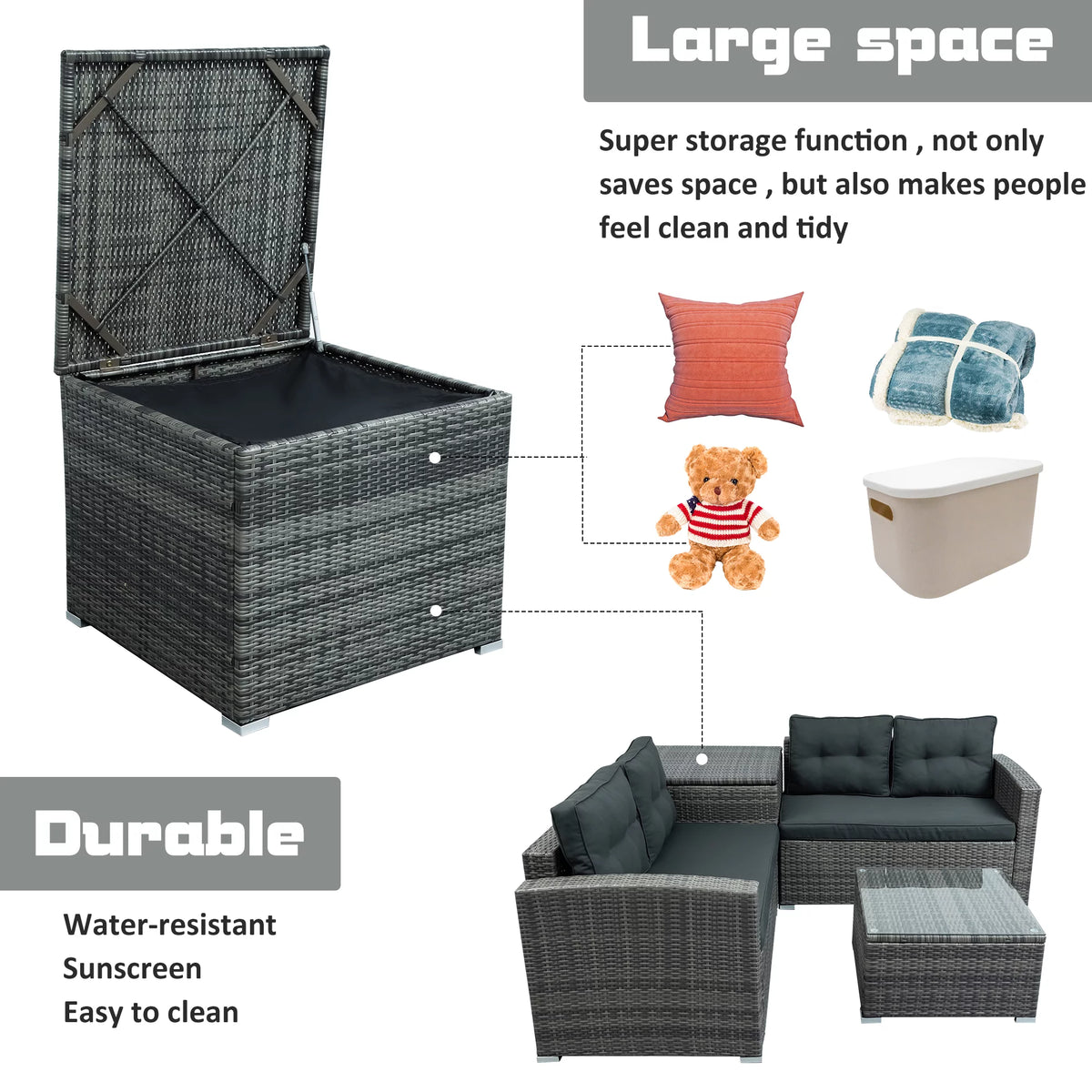 4 Pcs Wicker Patio Conversation Sofa Set with Storage Box & Table Y900