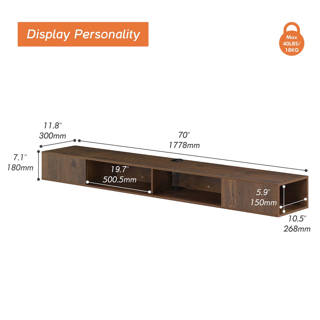 Brown Floating TV Stand with Lights for 65/75/80 Inch TV M66814