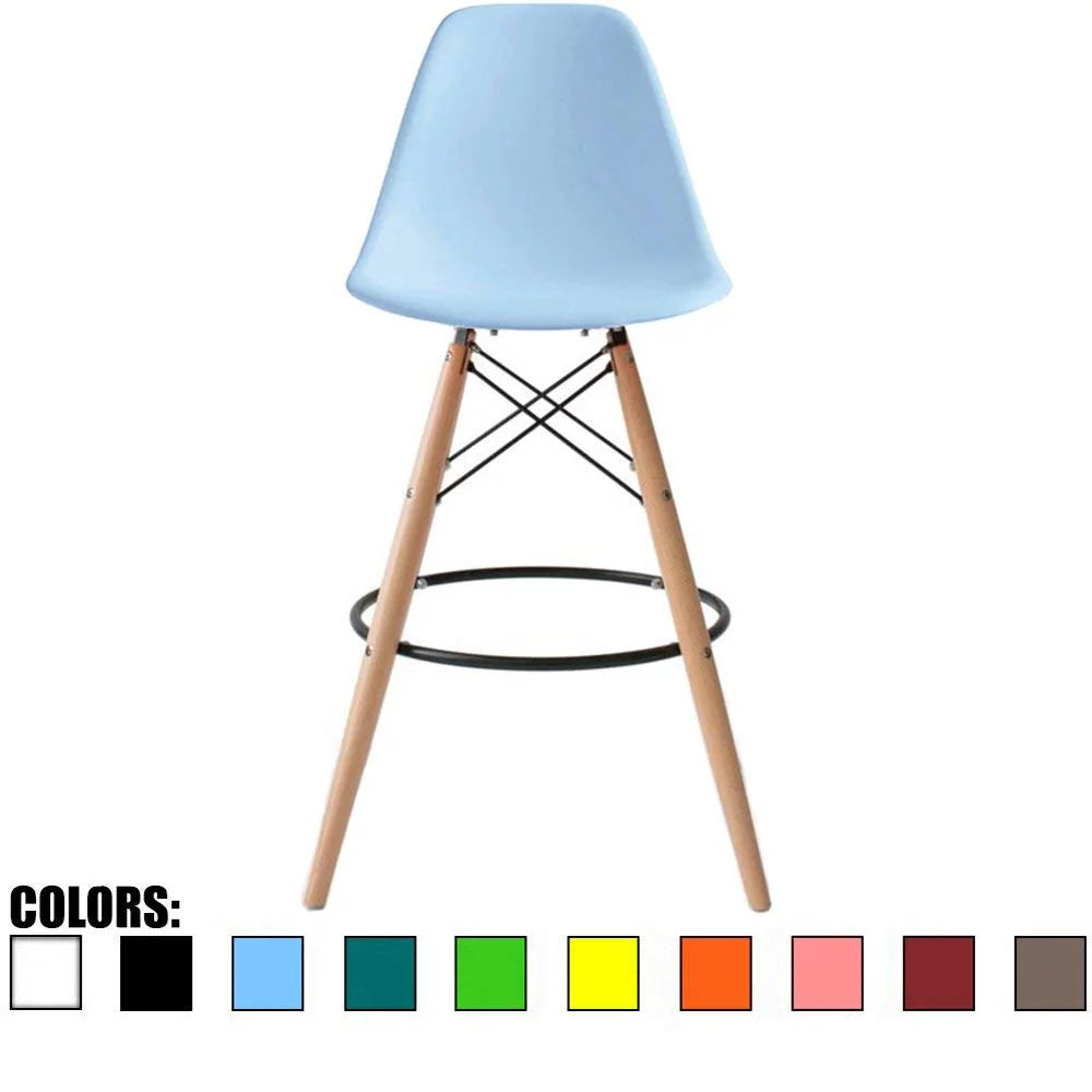 Blue 28" Plastic Bar Stool with Wood Legs U26598