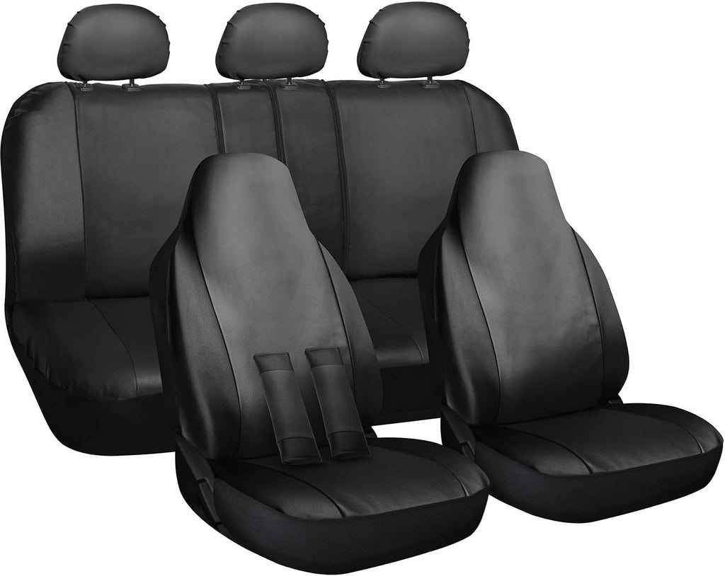 PU Leather Solid Beige Car Seat Cover Full Set D1061
