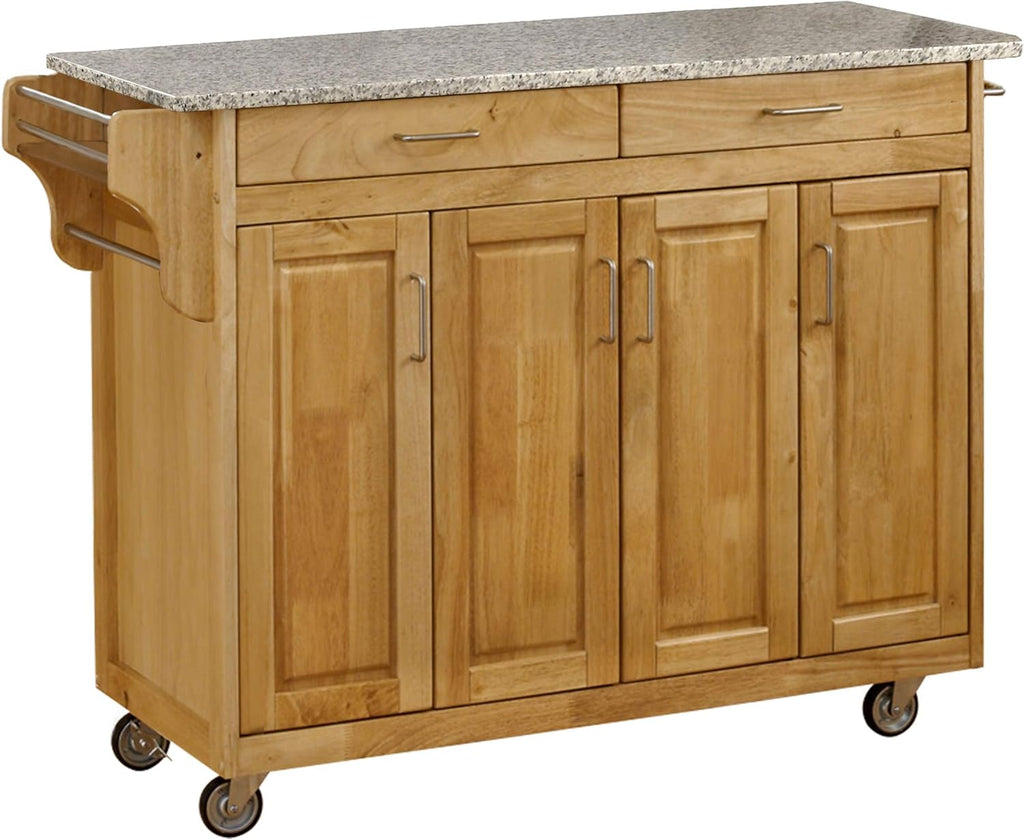 White Finish Four Door Kitchen Cart with Black Granite Top K84841