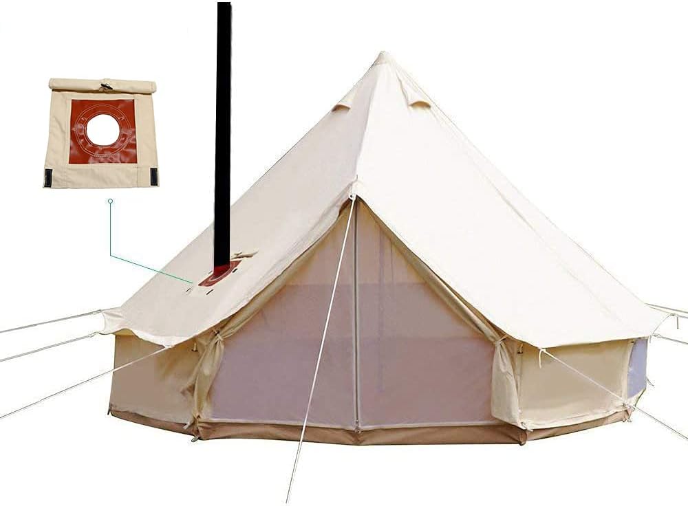 4 Season Cotton Canvas Bell Tent with Stove Hole and Electric Cable Hole A523