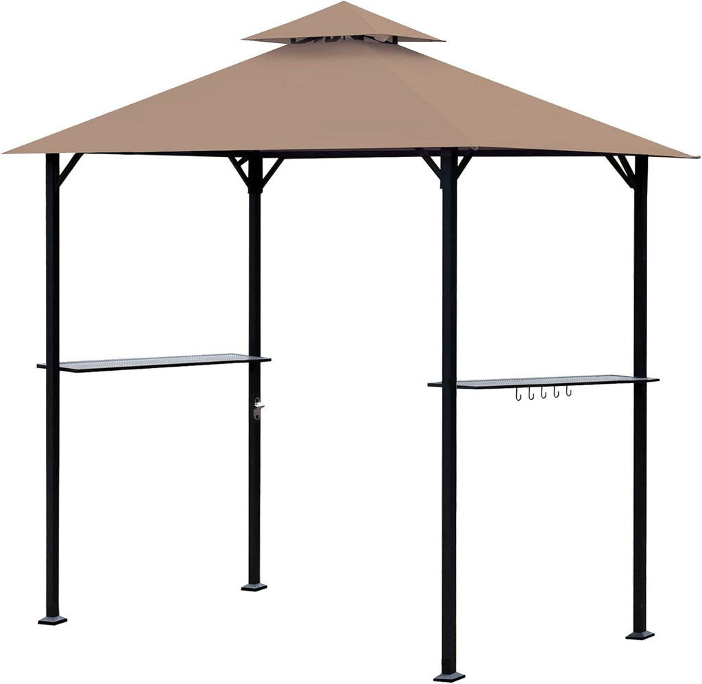 8 x 5 Ft Grill Gazebo with Steel Shelves and LED Lights X755145