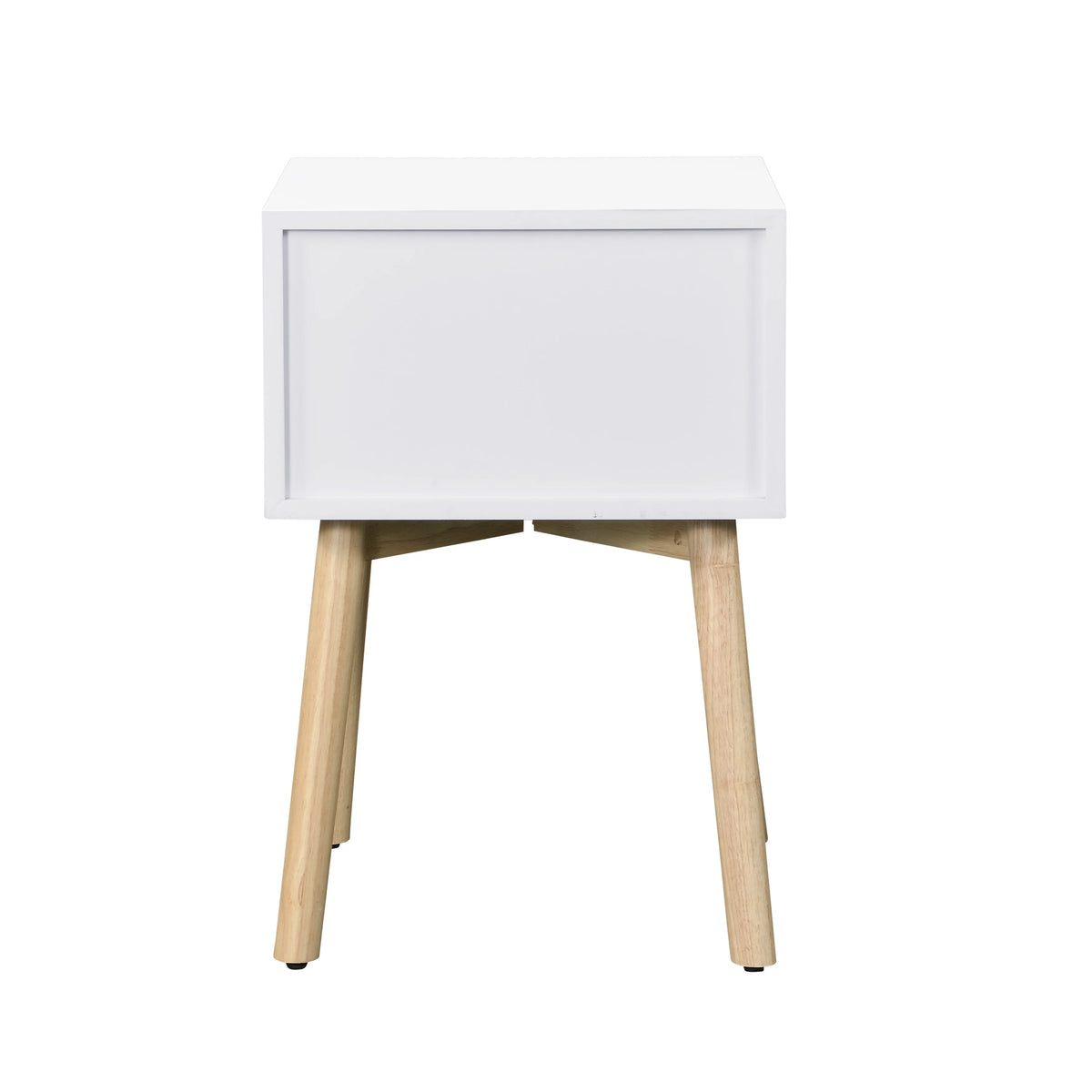 White Bedside Table with 2 Drawers and Rubber Wood Legs Y6259