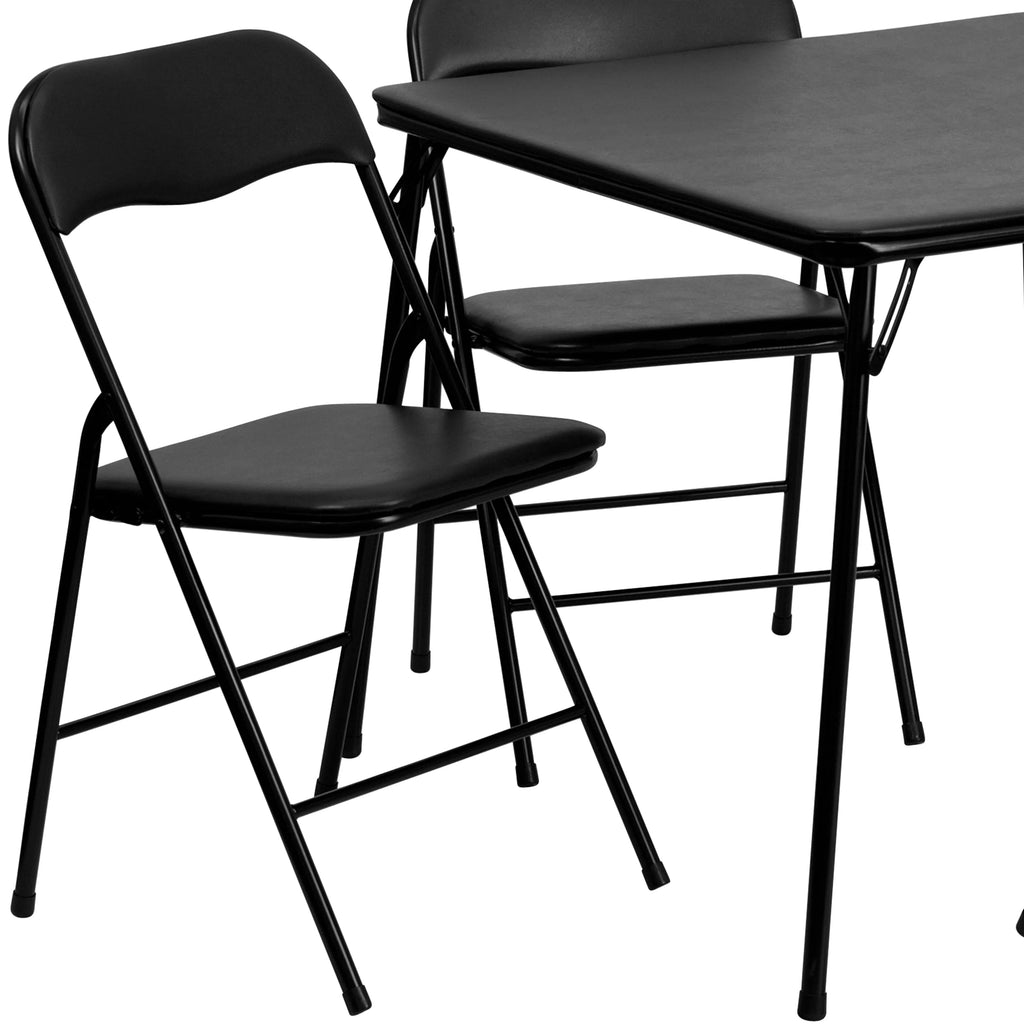 Black 5 Piece Folding Card Table and Chair Set Z34494