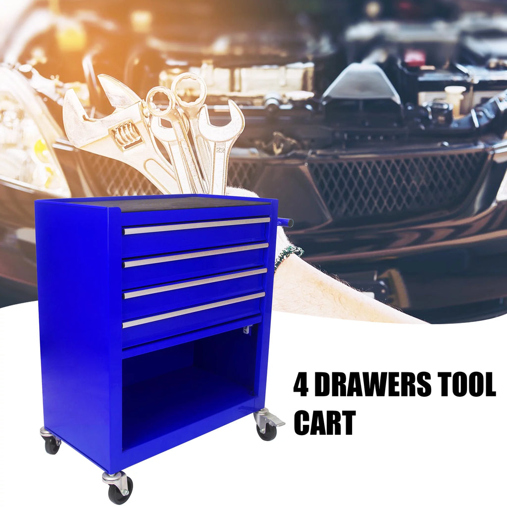 Blue 4 Drawers Rolling Tool Chest Cabinet with Wheels T386