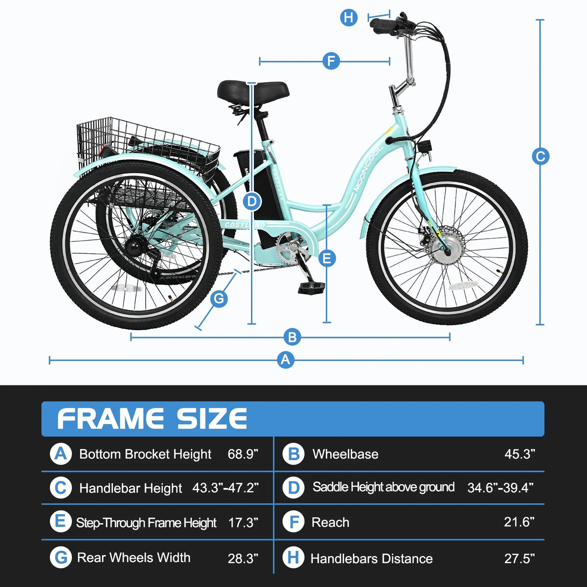 3 Wheel Electric Tricycle with Removable Lithium Battery J1847