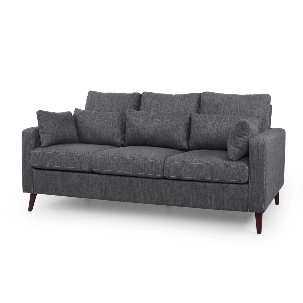 Charcoal Fabric 3 Seater Sofa with Accent Pillows V230317