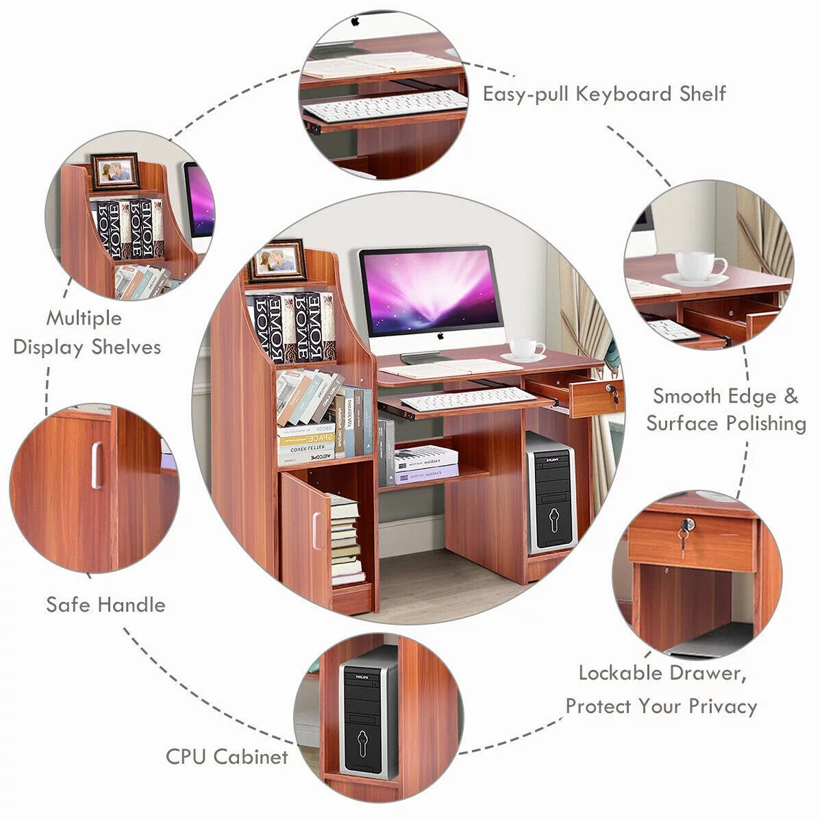 Computer Study Desk with Bookshelf U849827
