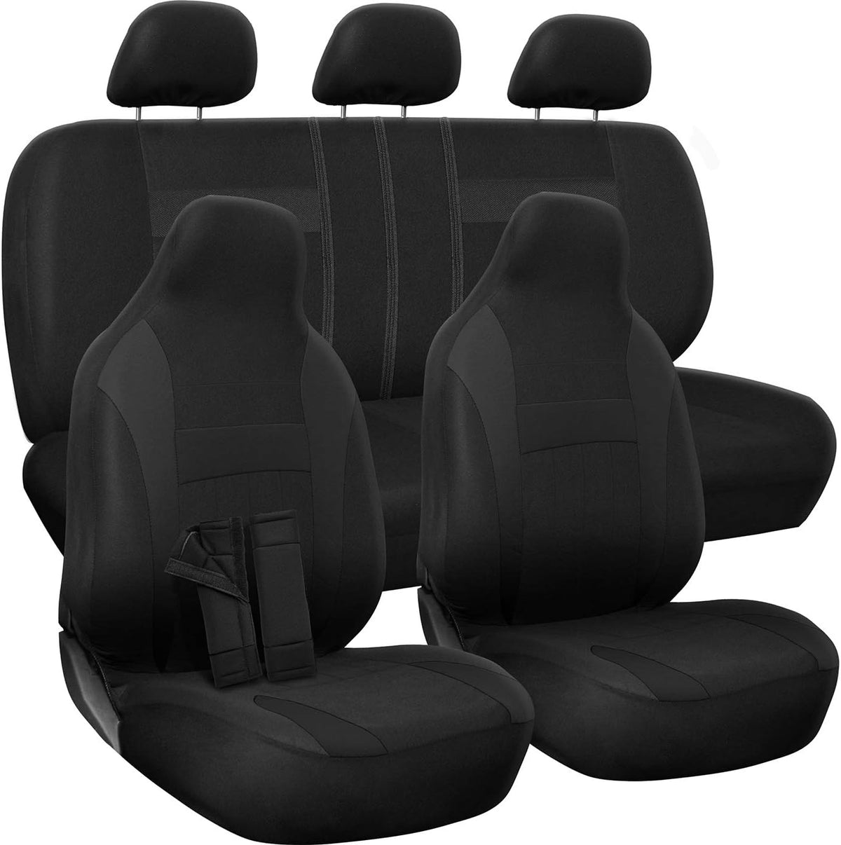 PU Leather Solid Beige Car Seat Cover Full Set D1061