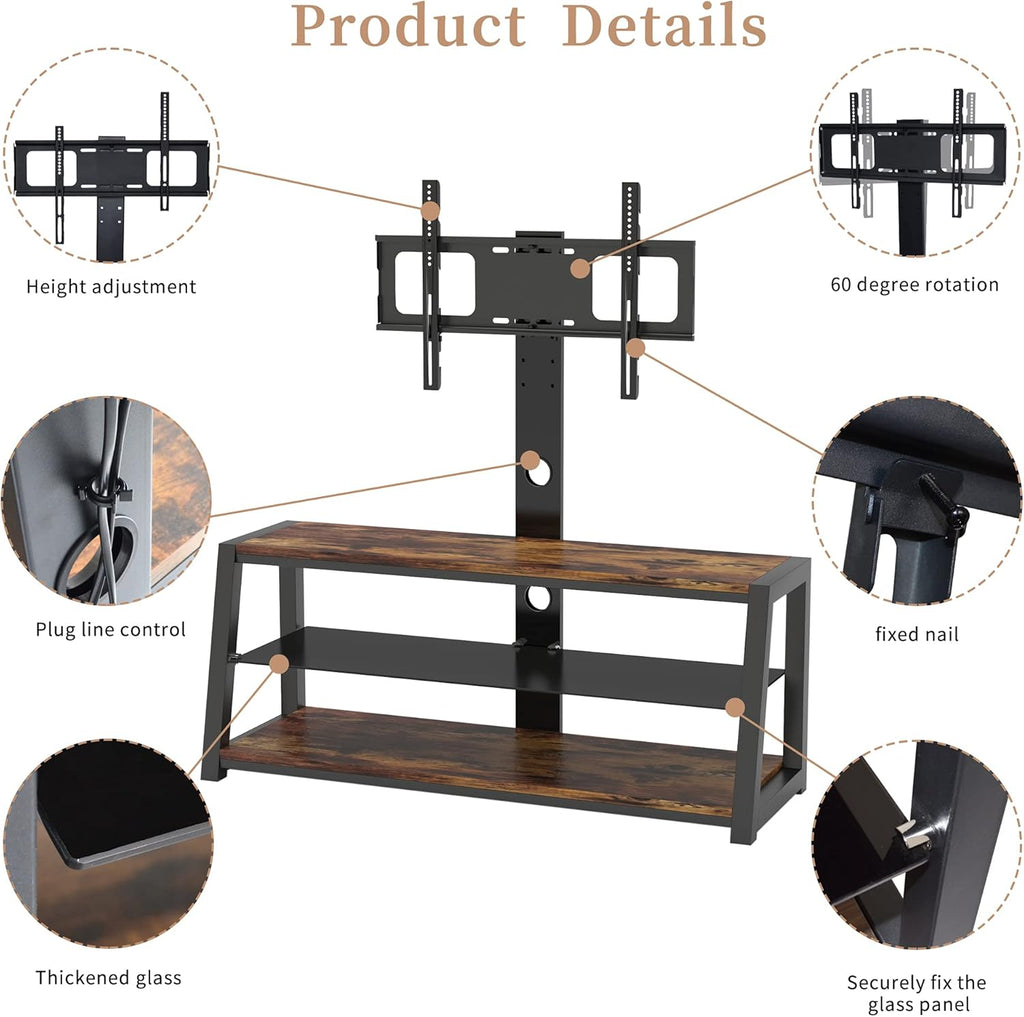 Angle and Height Adjustable Swivel TV Stand with Shelves D662