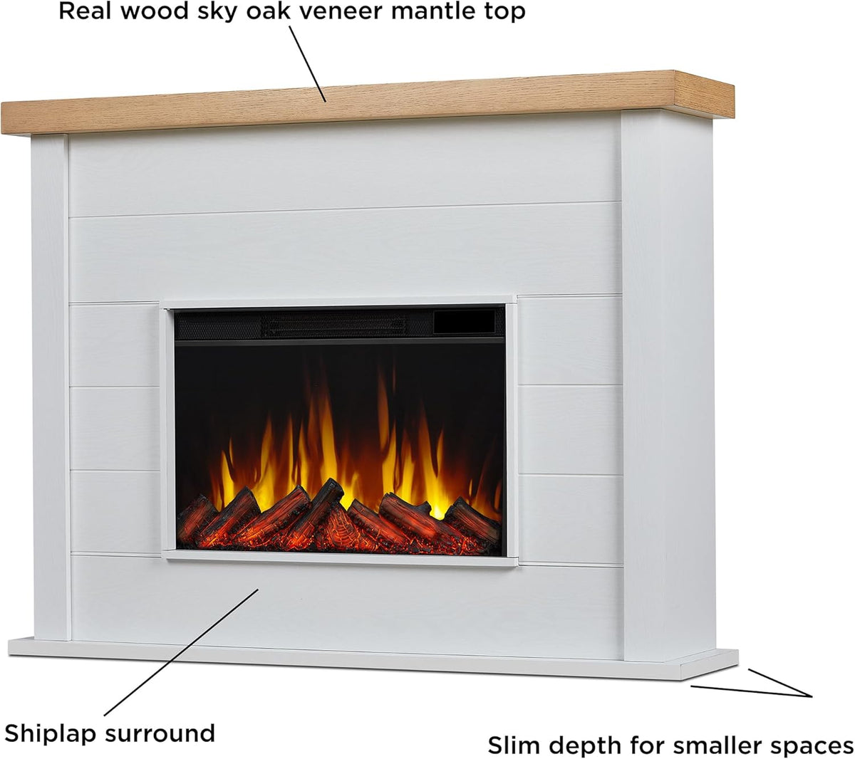 White 49" Slim Electric Fireplace with Mantel O6017