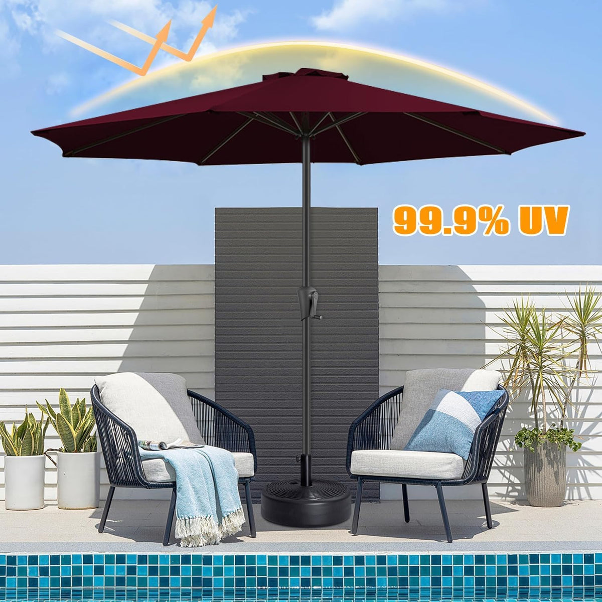 Wine Red 6.5FT 6 Ribs Patio Umbrella Replacement Top Canopy Cover C24380