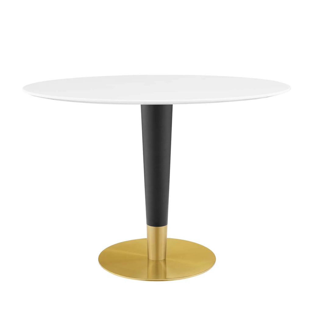 Oval Wood Metal Gold White Dining Table O47503