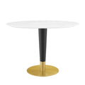 Oval Wood Metal Gold White Dining Table O47503