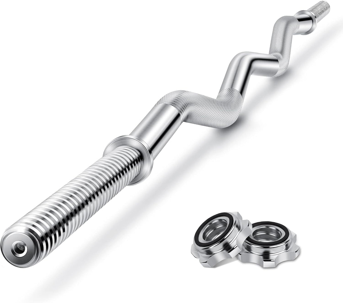 47" Standard Threaded EZ Curl Barbell Bar for 1-inch Weight Plates, 2 Collars Included O17372